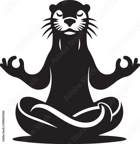 Otter doing yoga in a lotus pose black silhouette vector