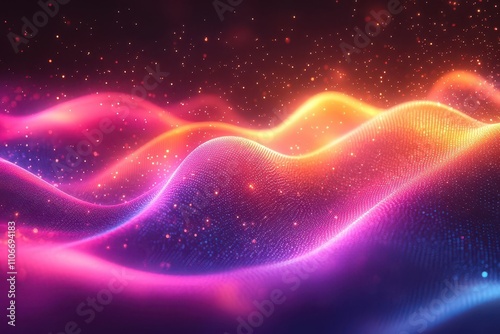 vibrant abstract background with neon equalizer waves pulsating, bright colors interacting, creating a sense of rhythm and sound, ideal for music-related projects or creative expression