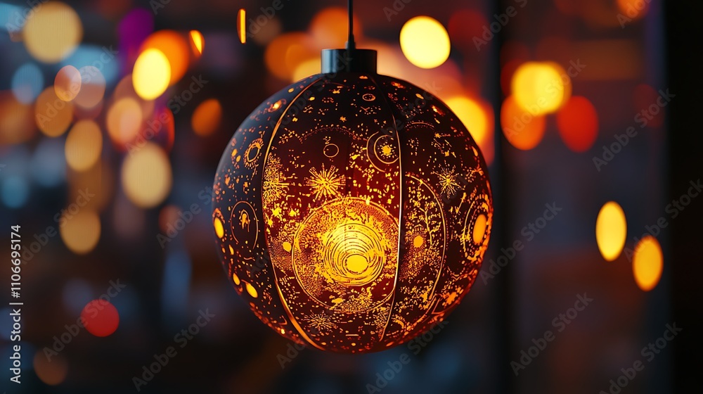 Illuminated celestial globe ornament. Illuminated celestial globe ornament.