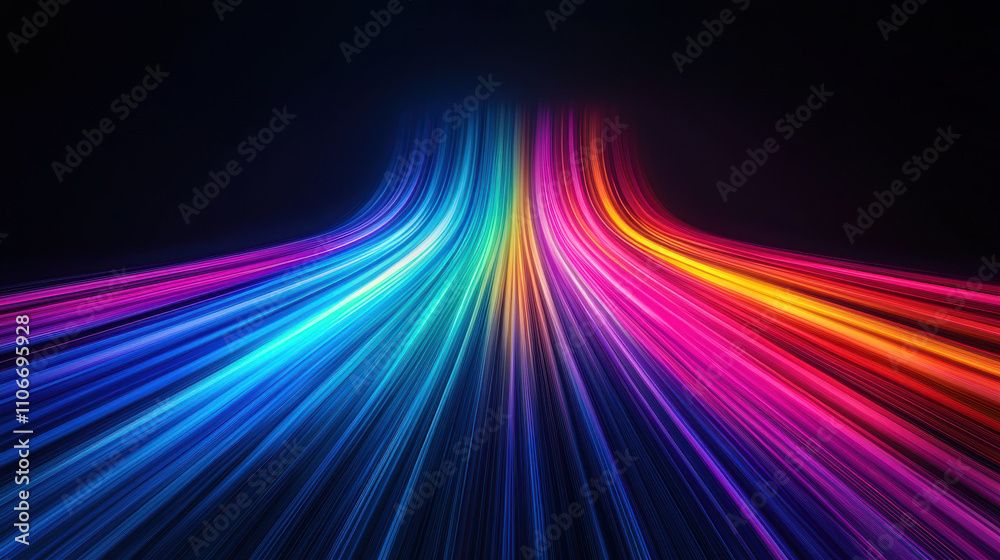 Vibrant energy burst with colorful light trails in dark background Vibrant energy burst with colorful light trails in dark background