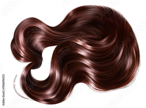 Top view of a brown hair wave, elegant design, minimal background, isolated PNG.