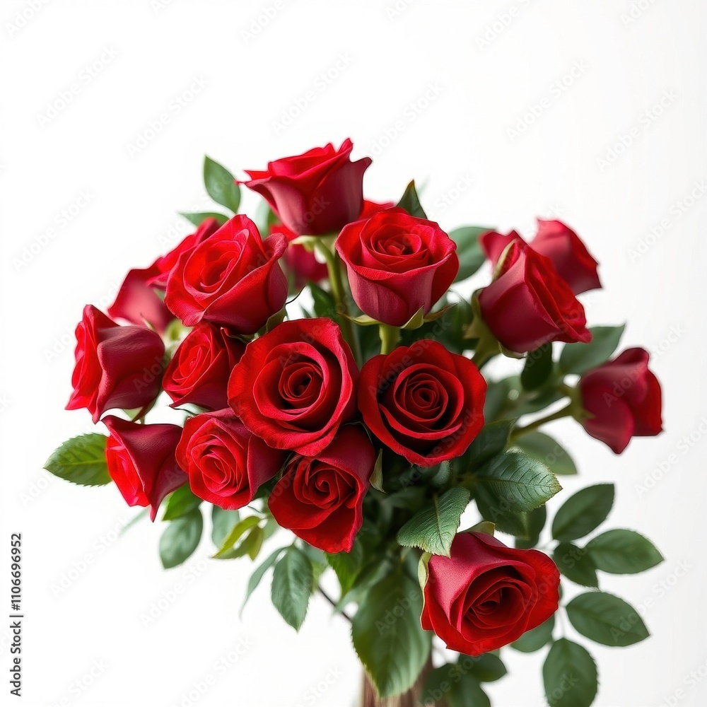 A stunning arrangement of red roses with lush greenery on a white background, garden decor, floral centerpiece, rose bouquets, flower arrangement, botanical illustration. A stunning arrangement of red roses with lush greenery on a white background, garden decor, floral centerpiece, rose bouquets, flower arrangement, botanical illustration.