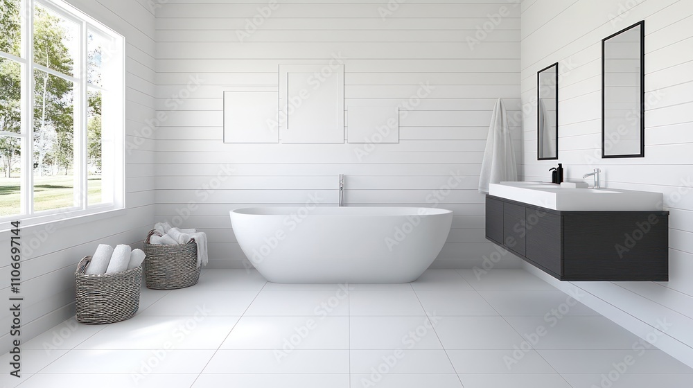 Modern White Bathroom with Double Sink Vanity Modern White Bathroom with Double Sink Vanity