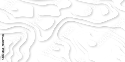 Abstract wavy line 3d paper cut white background. minimal topography map light element shadow landscape
