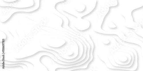 Abstract wavy line 3d paper cut white background. minimal topography map light element shadow landscape