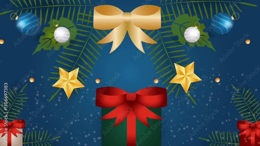 modern christmas ornaments and presents in a festive holiday design background seamless 4k video background motion pop art design