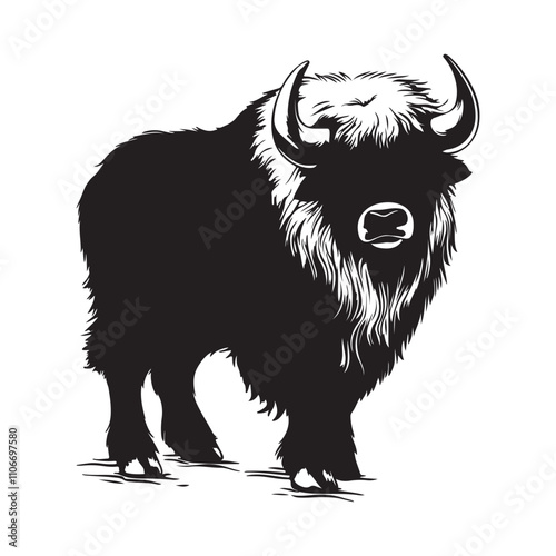 Bull musk ox mammal black silhouette animal. Vector Illustrator Stock Vector Image isolated on white background.