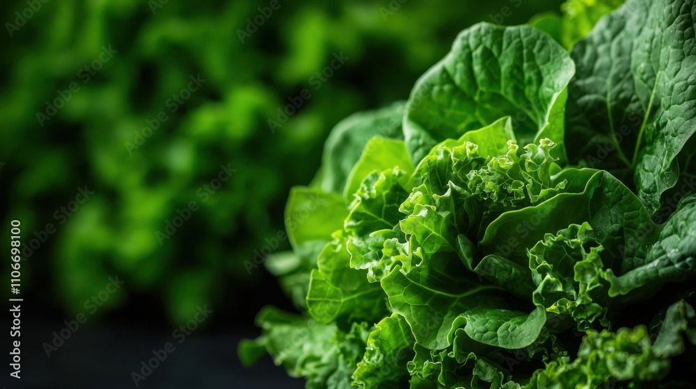 Fresh and Crisp Green Lettuce Close-Up on a Dark Background, Highlighting the Texture and Detail of Leafy Vegetables for Culinary Use or Salad Preparation Fresh and Crisp Green Lettuce Close-Up on a Dark Background, Highlighting the Texture and Detail of Leafy Vegetables for Culinary Use or Salad Preparation
