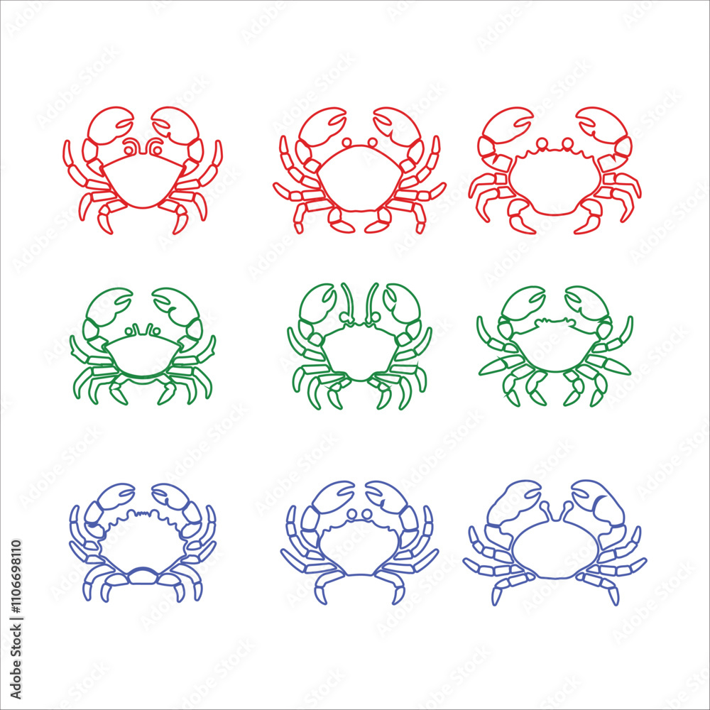 Obraz premium Vector Silhouette Of Outline Crabs