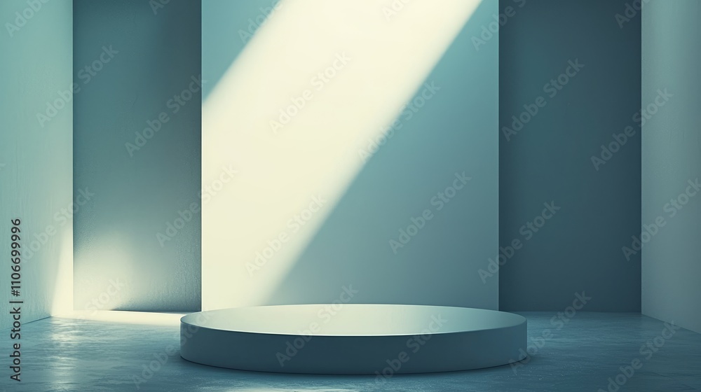 A Circular Platform in a Minimalist, Light-Filled Room A Circular Platform in a Minimalist, Light-Filled Room