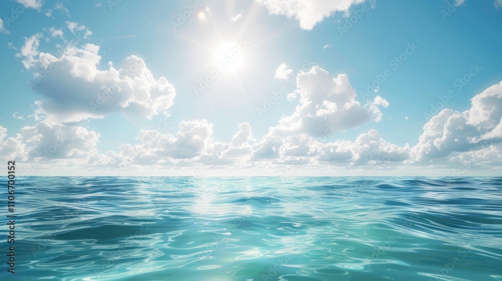 Clear sky summer vacation concept at ocean with sunlight over cloudy sky. Clear sky summer vacation concept at ocean with sunlight over cloudy sky.