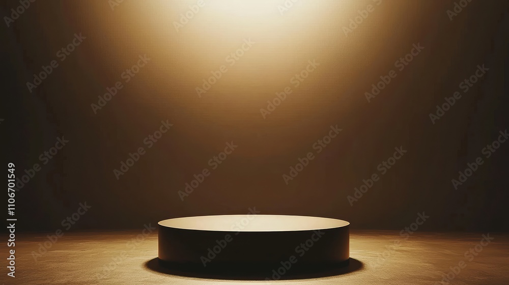 Illuminated Cylindrical Platform In Dark Room Illuminated Cylindrical Platform In Dark Room