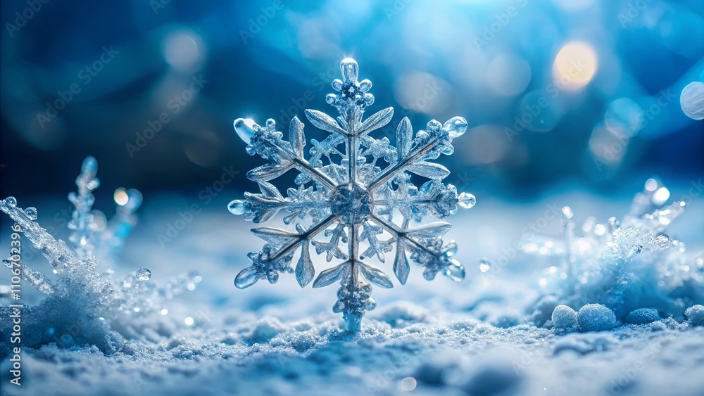 A sparkling silver snowflake ornament rests in a bed of glistening snow, capturing the essence of winter's beauty A sparkling silver snowflake ornament rests in a bed of glistening snow, capturing the essence of winter's beauty