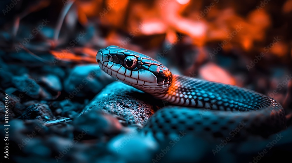 Naklejka premium Snake sensing heat patterns in the dark, relying on its thermal vision to navigate and hunt. The essence of adaptation and survival in nature.