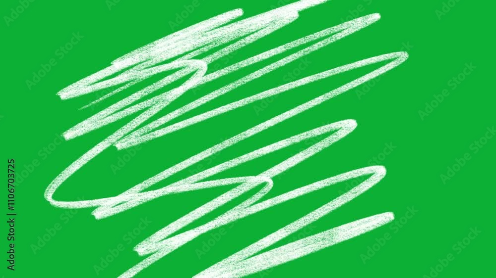 White scribble strokes resembling pencil sketches on a green background, creating a simple yet artistic motion effect.