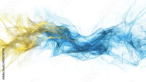 Abstract electric currents and sparks in shades of blue and yellow, set against a clean white background