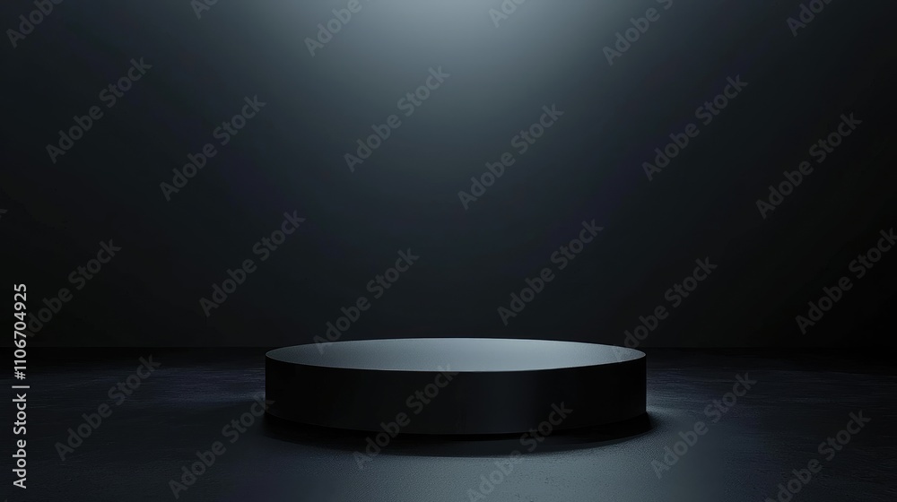 Black Circular Pedestal on Dark Surface with Spotlight Black Circular Pedestal on Dark Surface with Spotlight