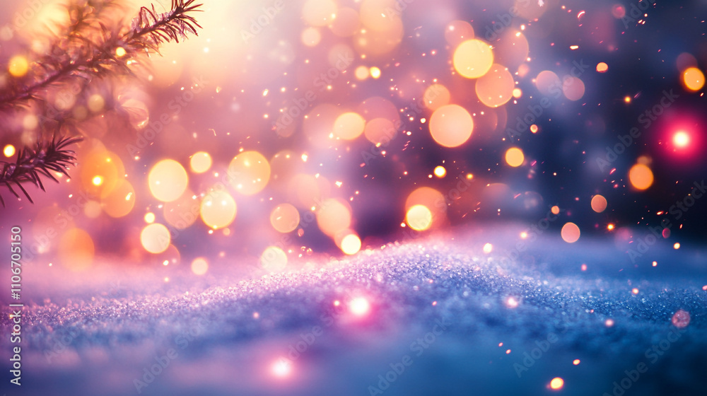 Naklejka premium Illumination and snow blurred background