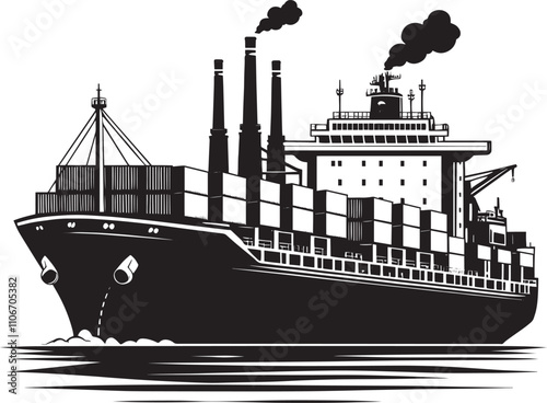 Big container ship silhouette vector illustration isolated on a white background