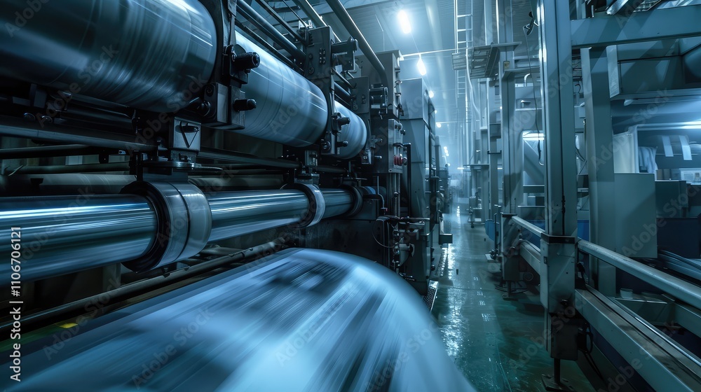 High-Tech Industrial Printing Press in Operation High-Tech Industrial Printing Press in Operation