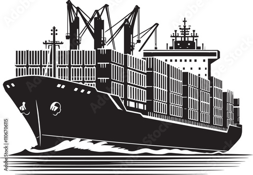 Big container ship silhouette vector illustration isolated on a white background