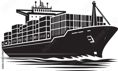 Big container ship silhouette vector illustration isolated on a white background