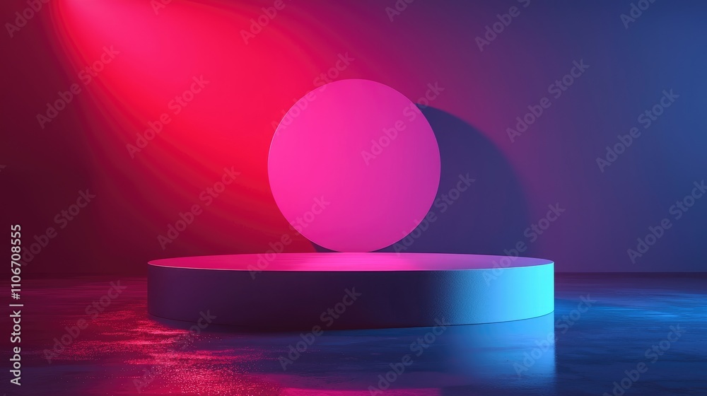 Neon Lit Platform With Pink Circle Background Neon Lit Platform With Pink Circle Background