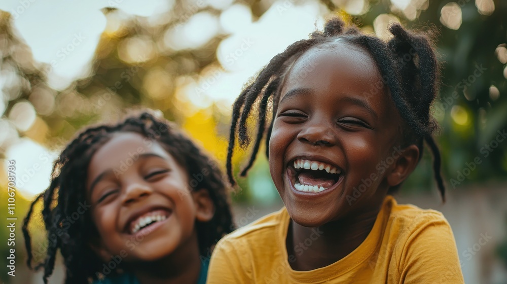 Black children playing and laughing, enjoying time together in a friendly environment