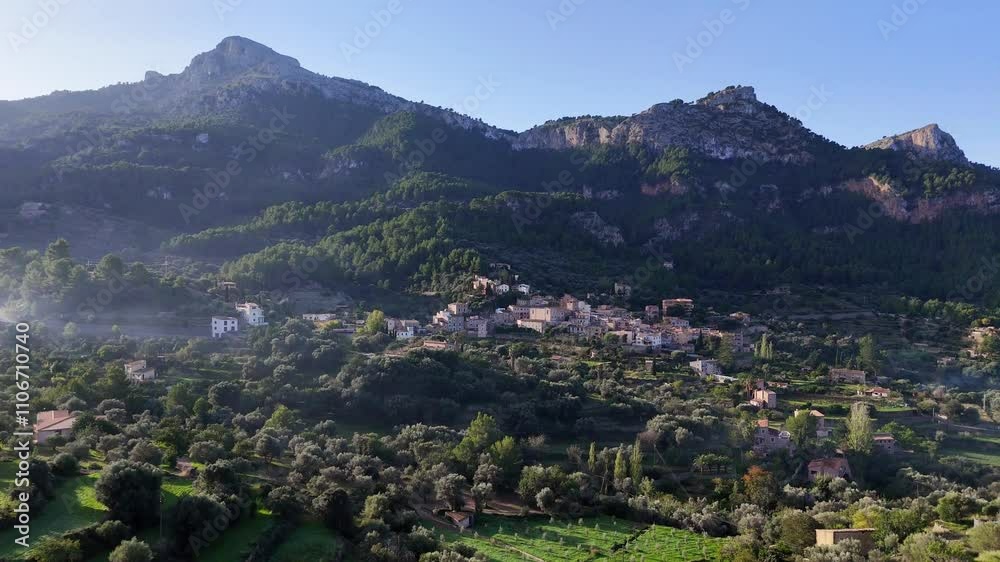 panoramic of a town called Estellencs in the Tramuntana mountains panoramic of a town called Estellencs in the Tramuntana mountains