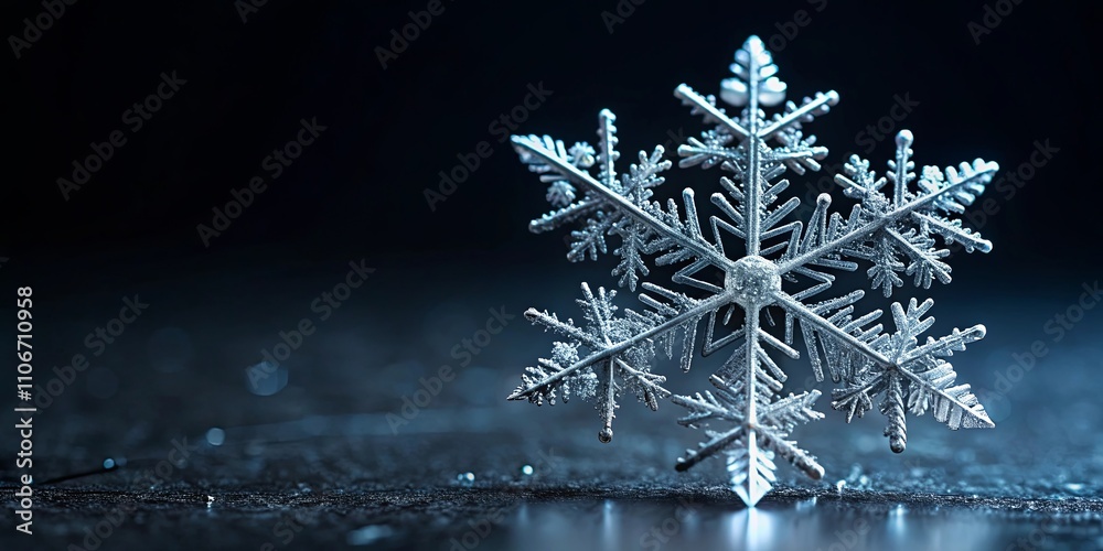 A single, silver snowflake rests on a dark surface, reflecting light, symbolizing winter's beauty and festive cheer. A single, silver snowflake rests on a dark surface, reflecting light, symbolizing winter's beauty and festive cheer.
