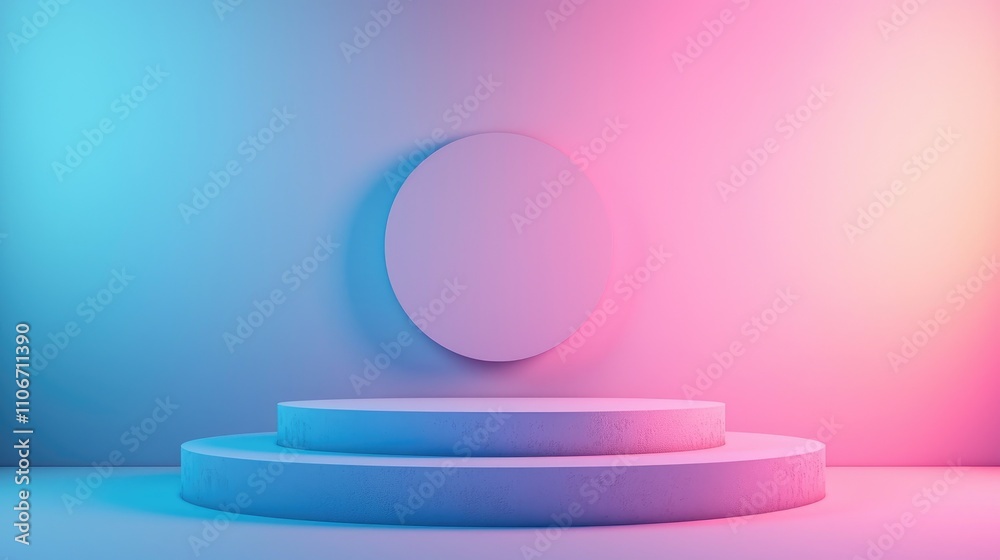 Two-Tiered Circular Platform Under Pink and Blue Gradient Lighting Two-Tiered Circular Platform Under Pink and Blue Gradient Lighting