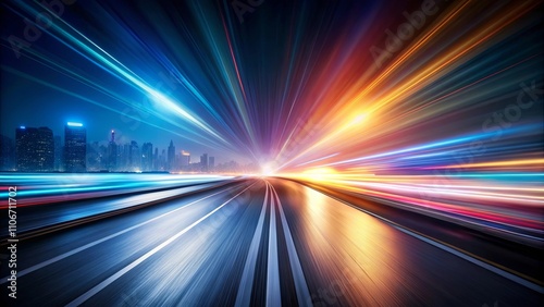 Night cityscape with vibrant light trails on a highway