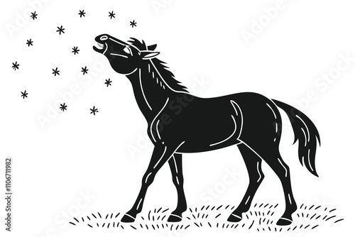 Christmas cute Horse Black silhouette C