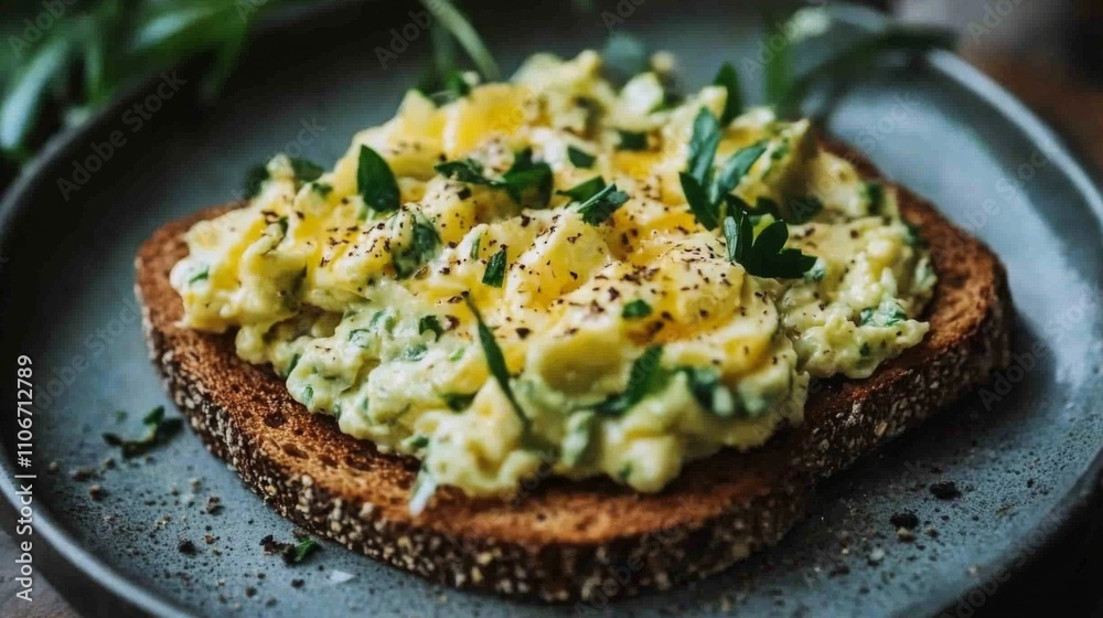 Scrambled Eggs with Herbs on Toasted Bread Scrambled Eggs with Herbs on Toasted Bread
