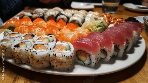 Assorted Sushi Rolls on a White Plate
