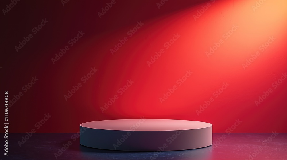 A Single Cylindrical Platform Against a Red Gradient Background A Single Cylindrical Platform Against a Red Gradient Background