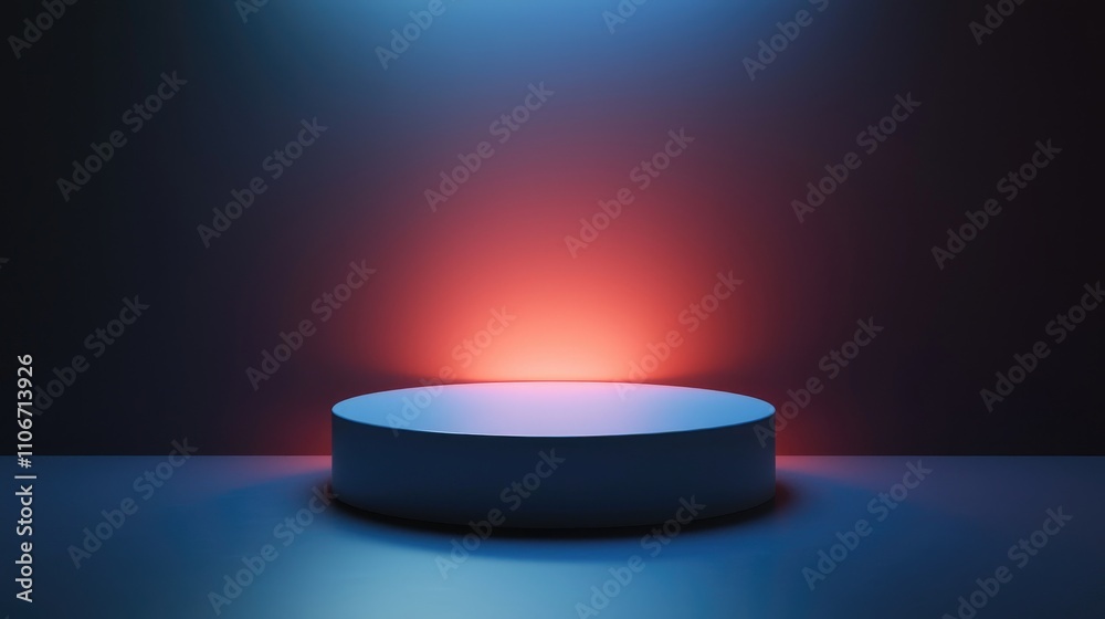 Blue Cylindrical Platform Under Red and Blue Light