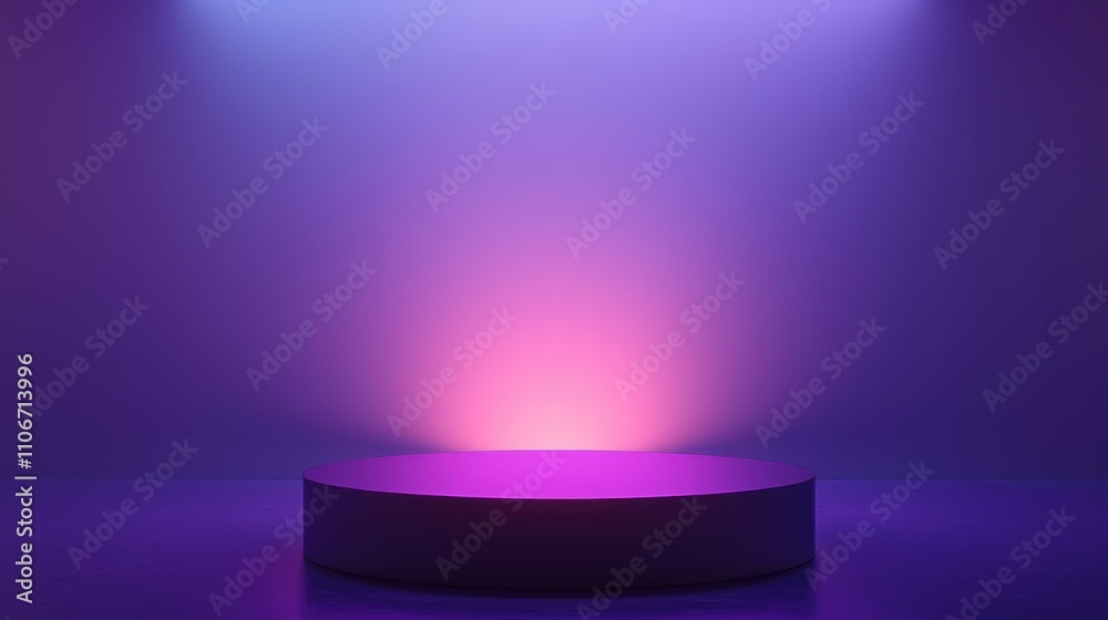 Illuminated Purple Platform In A Dark Room Illuminated Purple Platform In A Dark Room