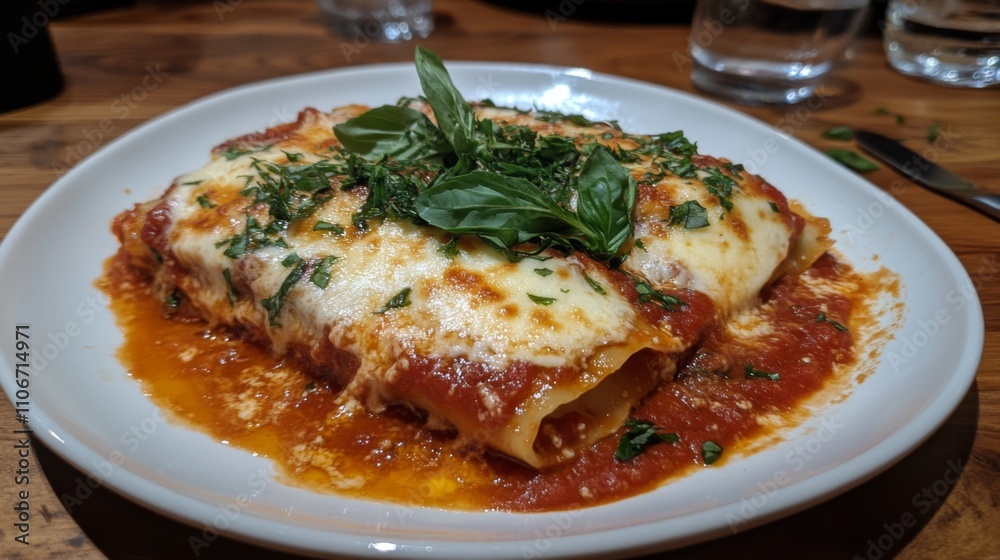 Lasagna Rolls with Tomato Sauce and Basil Garnish Lasagna Rolls with Tomato Sauce and Basil Garnish