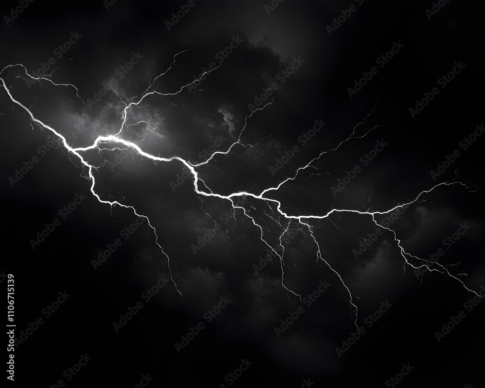 A dramatic display of lightning illuminating dark storm clouds. A dramatic display of lightning illuminating dark storm clouds.
