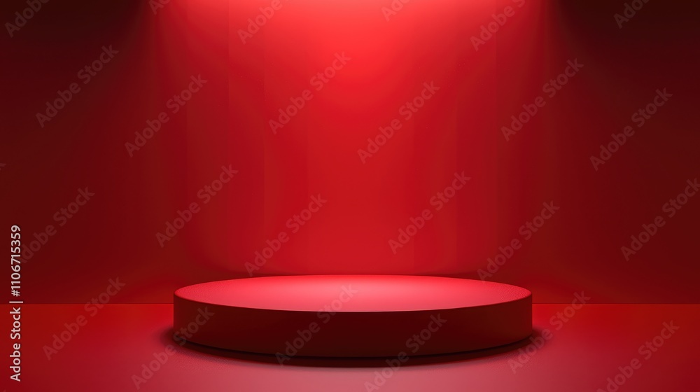 A Single Red Platform Under a Spotlight on a Red Background A Single Red Platform Under a Spotlight on a Red Background