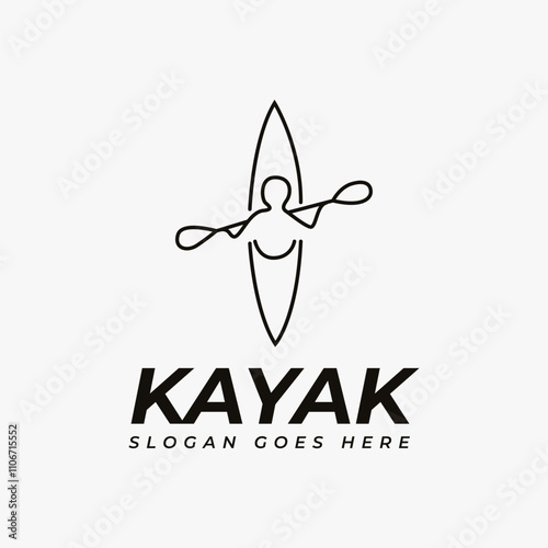 Minimal person riding kayak logo vector with line art style on white background