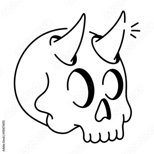 Sketchy style icon of skull with horns 

