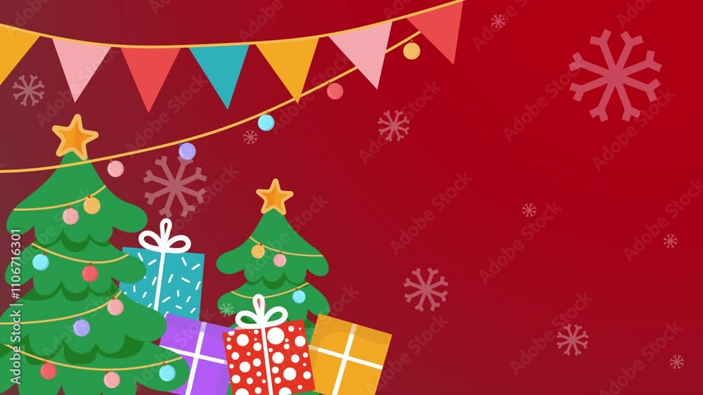 stylish abstract christmas-themed festive background with holiday presents and ornaments on red background seamless 4k video background motion pop art design stylish abstract christmas-themed festive background with holiday presents and ornaments on red background seamless 4k video background motion pop art design