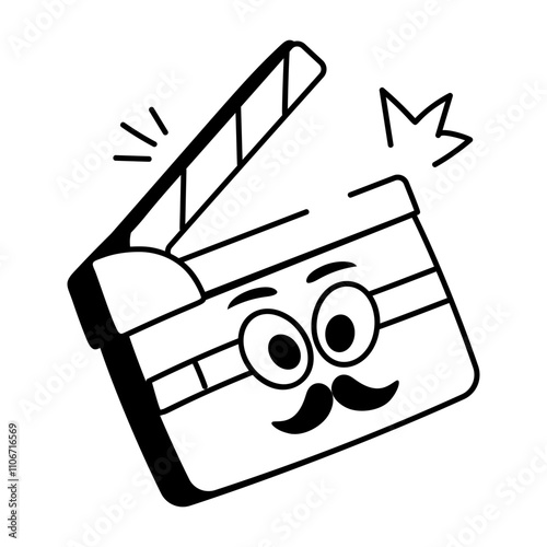 Doodle style icon of clapperboard with emoji on it 

