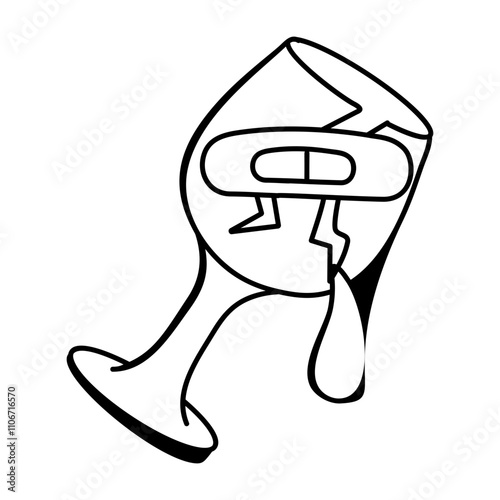 Doodle style icon of broken glass with a bandage on it 

