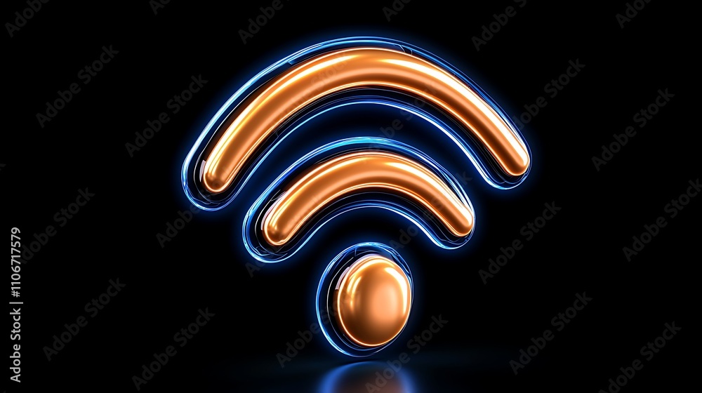Modern Wireless Signal Icon with Orange and Blue Neon Lighting on Dark Background Modern Wireless Signal Icon with Orange and Blue Neon Lighting on Dark Background