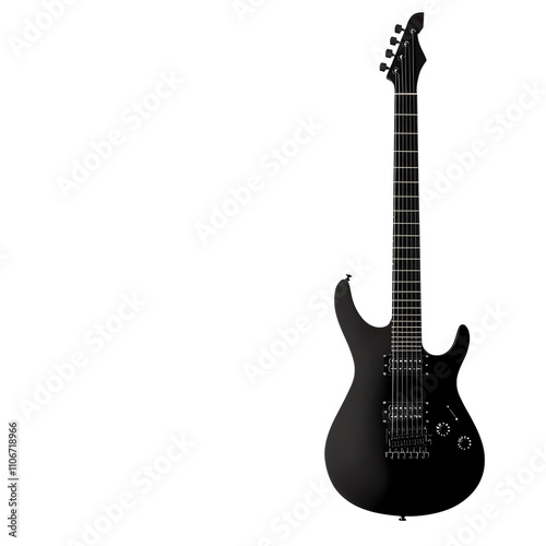 Obraz na płótnie A sleek black electric guitar with a modern design, featuring a smooth body and a long fretboard. w salonie