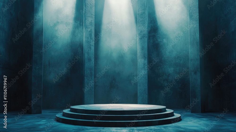 Dark Teal Concrete Room With Circular Platform Dark Teal Concrete Room With Circular Platform