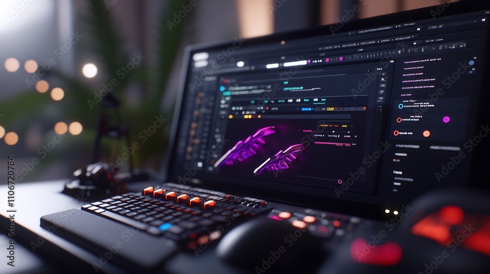 Neon-lit Cyberpunk Music Production Studio Setup Neon-lit Cyberpunk Music Production Studio Setup